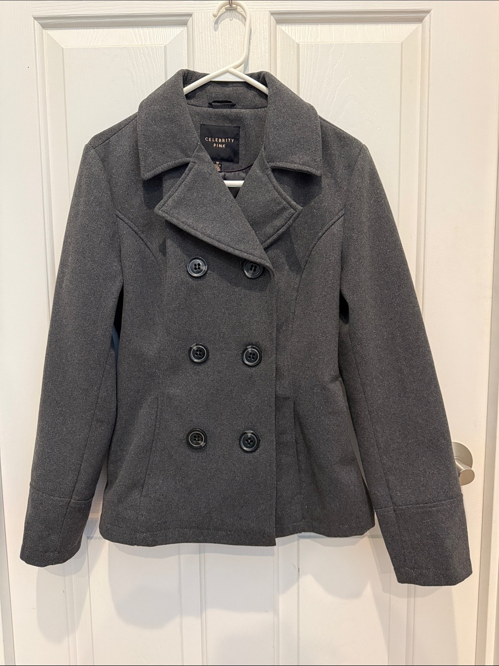 Celebrity Pink Charcoal Double-Breasted Pea Coat